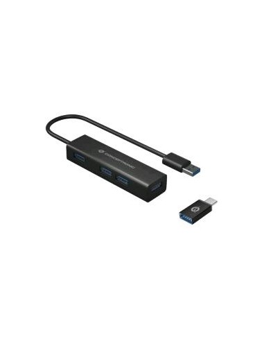 CONCEPTRONIC HUB USB 3.0 4 PORTE CON ADATTATORE DA USB-C A USB-A IN ALLUMINIO NERO