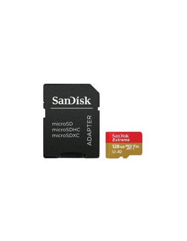 SANDISK EXTREME MEMORY CARD MICROSDXC 128G A2 UHS-I CLASSE 10 U3 V30 CON ADATTATORE SD ORO ROSSO