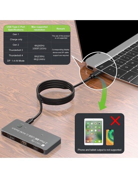 Switch KVM USB-C™ 8K DisplayPort 1.4 2xUSB-C™ 3xUSB 2.0